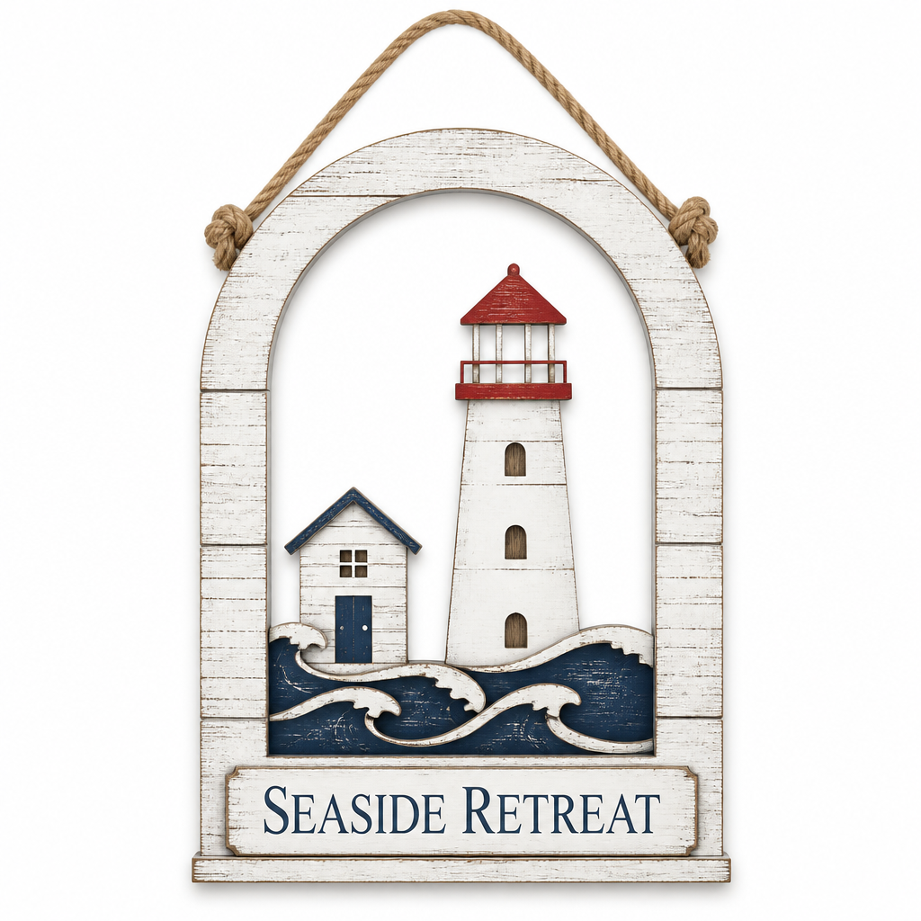 Seaside Retreat Lighthouse Wooden Hanging Ornament - KRE-MA-0041