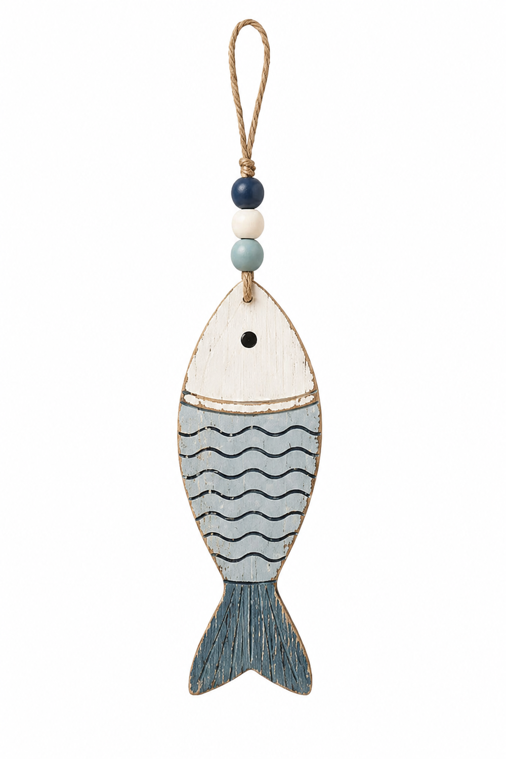 Coastal Fish Wooden Hanging Ornament with Beads - KRE-MA-0123