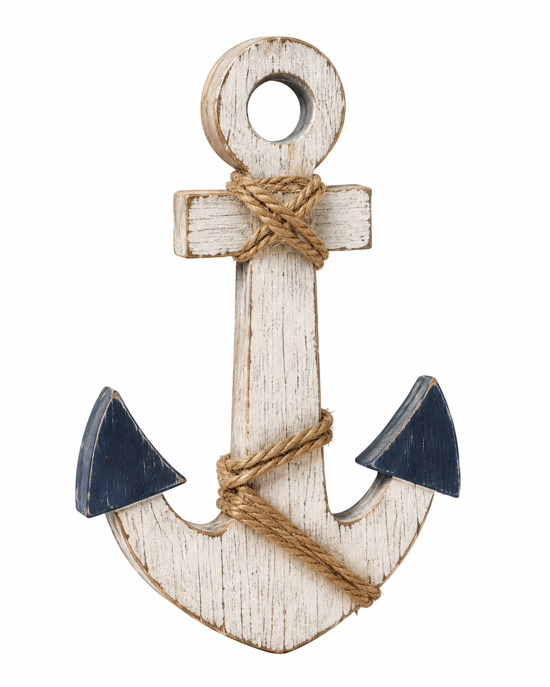 Rustic Wooden Anchor Hanging Decoration with Rope - KRE-MA-0126
