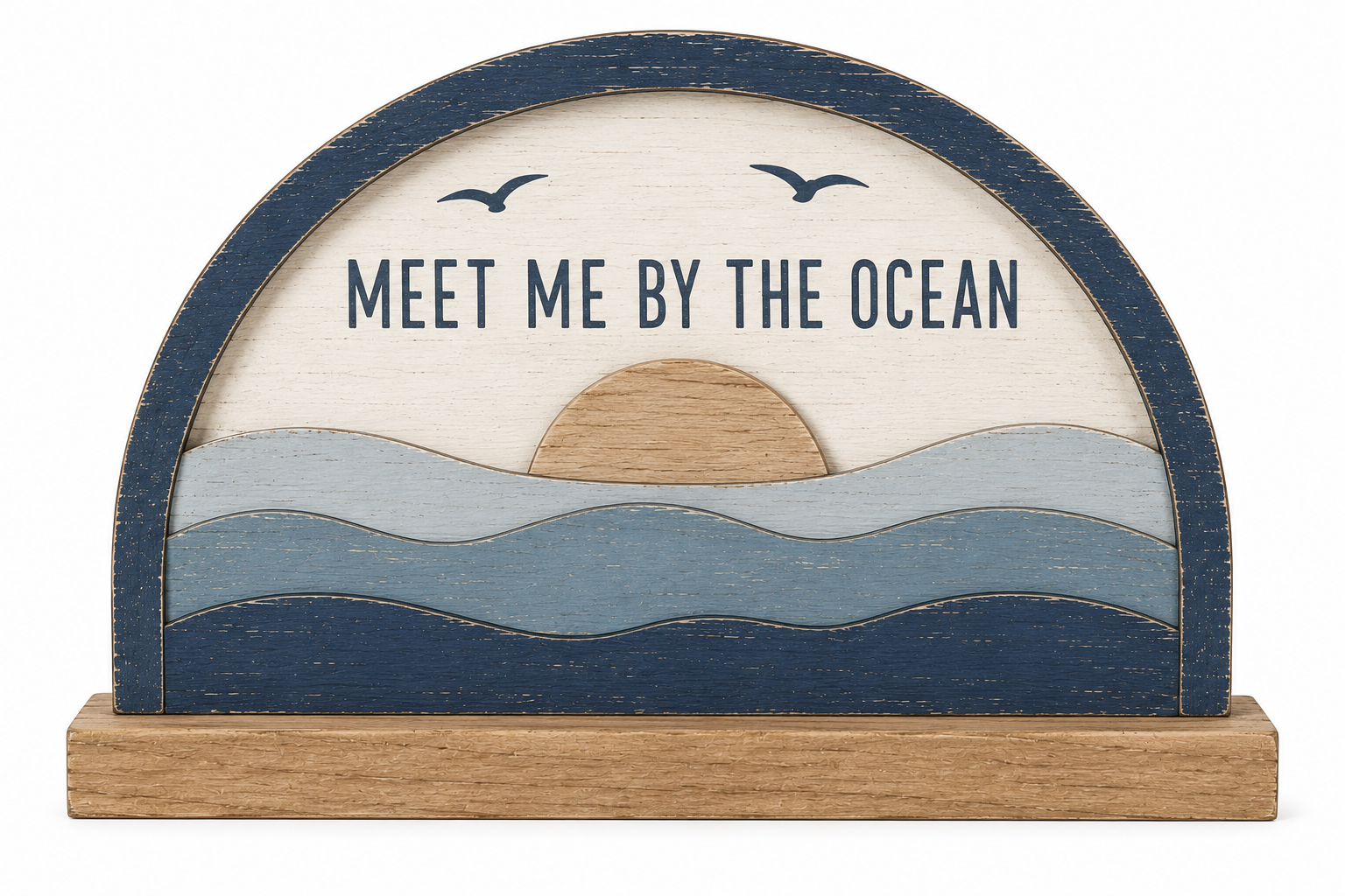 Meet Me by the Ocean Wooden Tabletop Sign - KRE-MA-0137