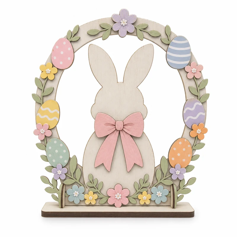 Easter Bunny Wreath Wooden Tabletop Decoration - KRA-EAS-20260003