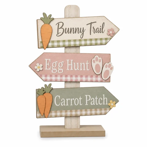 Bunny Trail Egg Hunt Directional Wooden Tabletop Sign - KRA-EAS-20260007