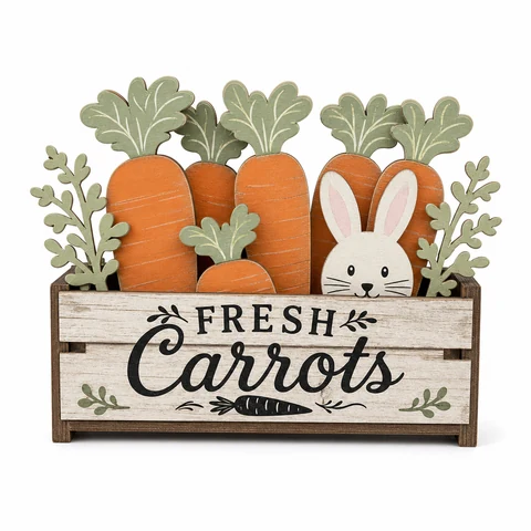 Fresh Carrots Bunny Wooden Crate Tabletop Decoration - KRA-EAS-20260009