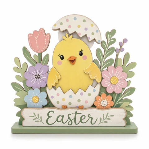 Easter Chick in Egg Floral Wooden Tabletop Decoration - KRA-EAS-20260010