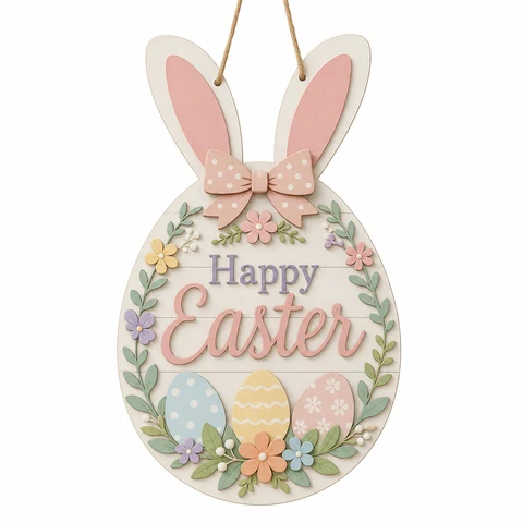 Happy Easter Bunny Egg Wooden Hanging Ornament - KRA-EAS-20260017