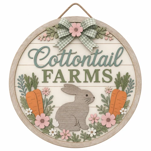Cottontail Farms Round Easter Wooden Hanging Sign - KRA-EAS-20260018