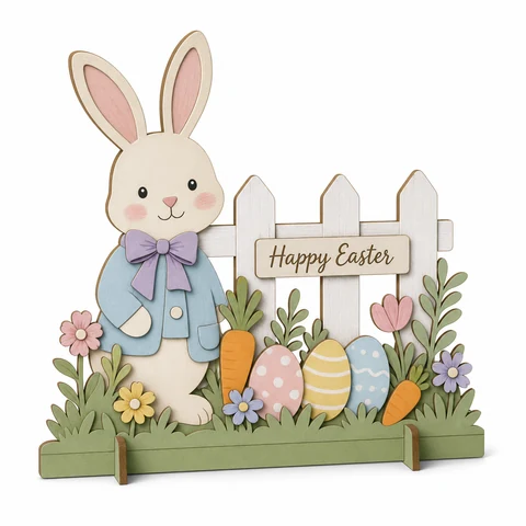 Happy Easter Bunny Fence Wooden Tabletop Decoration - KRA-EAS-20260021