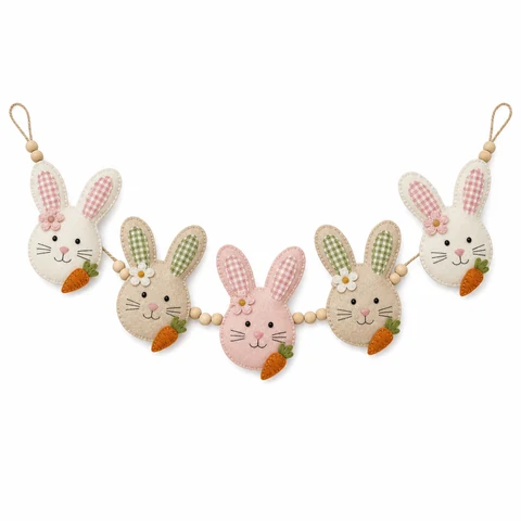 Easter Bunny Face Wooden Hanging Garland - KRA-EAS-20260024
