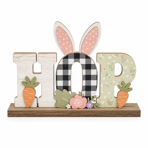 HOP Easter Bunny Ears Wooden Tabletop Decoration - KRA-EAS-20260027