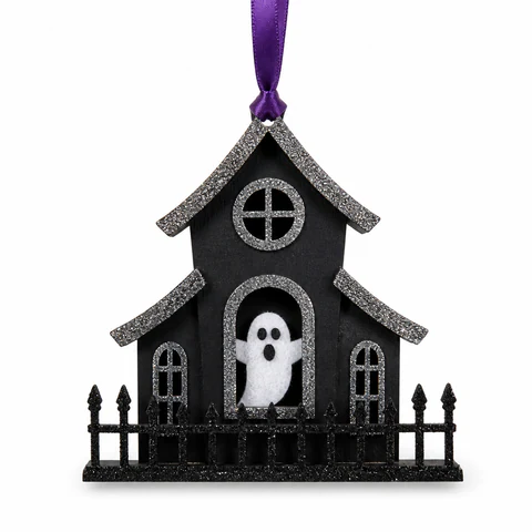 Halloween Wooden Haunted House Hanging Ornament - KRA-HAL-0023