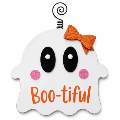 Boo-tiful Ghost Halloween Wooden Hanging Ornament - KRA-HAL-0168