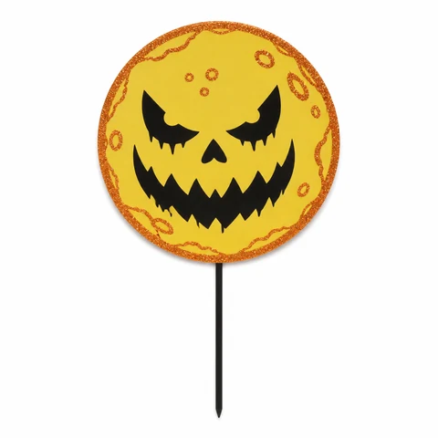 Jack-o'-Lantern Moon Wooden Garden Stake - KRA-HAL-0256