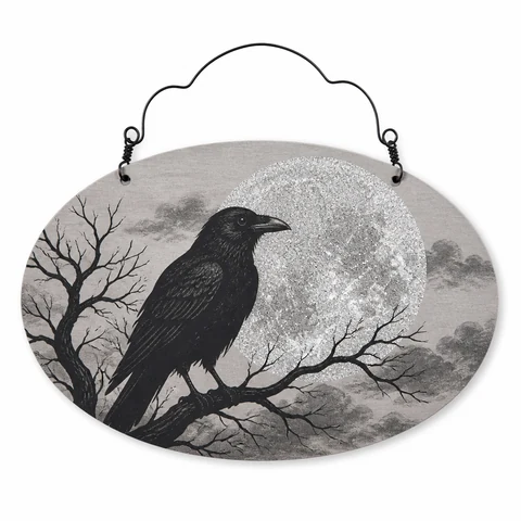 Raven Moon Halloween Wooden Hanging Sign - KRA-HAL-0301