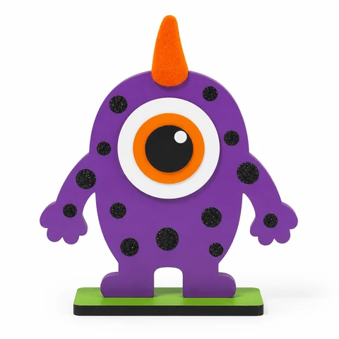 Purple One-Eyed Monster Wooden Tabletop Decoration - KRA-HAL-0336