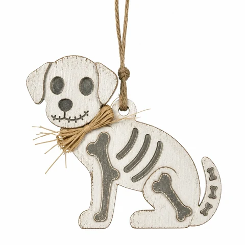 Halloween wooden skeleton dog hanging ornament - KRA-HAL-0379