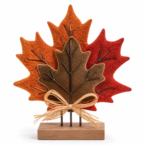 Layered Autumn Leaves Wooden Tabletop Decoration - KRA-HAR-0090