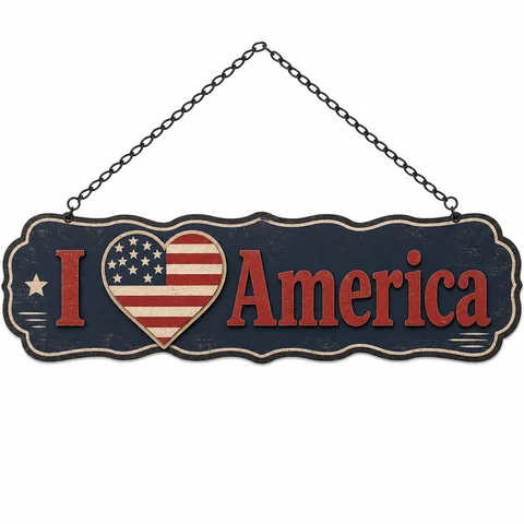 Patriotic I Love America wooden hanging decoration - KRA-IND-20260001