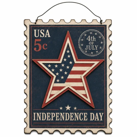 Independence Day Postage Stamp Wooden Hanging Sign - KRA-IND-20260002
