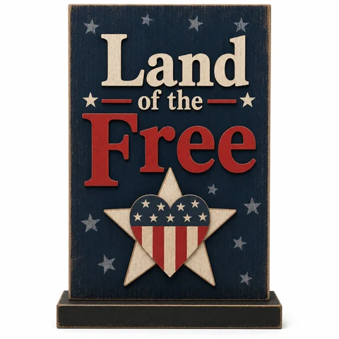 Land of the Free Patriotic Wooden Tabletop Sign - KRA-IND-20260006