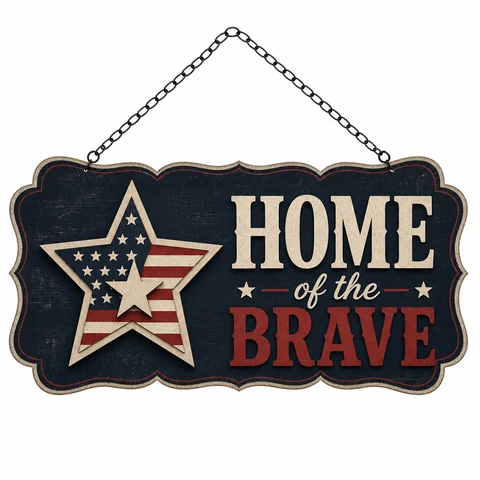 Home of the Brave Patriotic Wooden Hanging Sign - KRA-IND-20260007