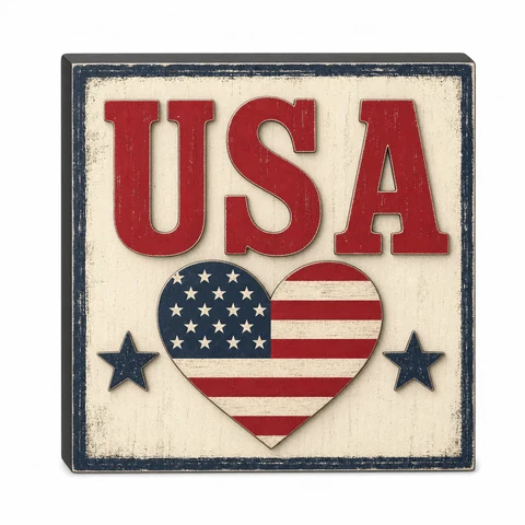 USA Heart Patriotic Wooden Tabletop Sign - KRA-IND-20260008