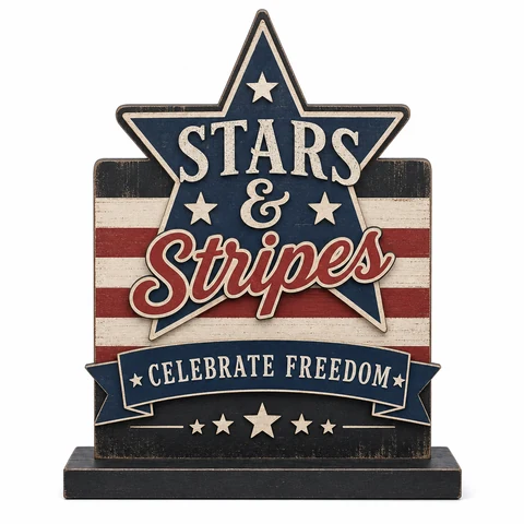 Stars and Stripes Patriotic Wooden Tabletop Sign - KRA-IND-20260012
