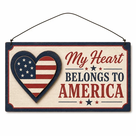 My Heart Belongs to America Wooden Hanging Sign - KRA-IND-20260014
