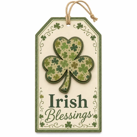 Irish Blessings Layered Shamrock Wooden Hanging Tag - KRA-IRE-20260003