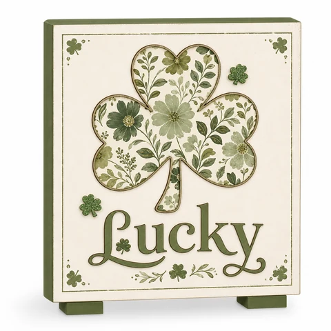 Lucky Floral Shamrock Wooden Tabletop Sign - KRA-IRE-20260005