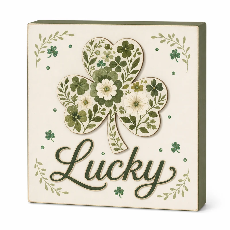 Lucky Floral Shamrock Wooden Tabletop Sign - KRA-IRE-20260006