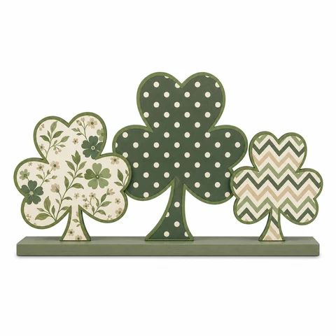 Patterned Shamrock Trio Wooden Tabletop Decoration - KRA-IRE-20260009