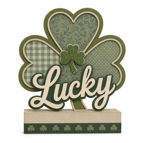 Lucky Shamrock St. Patrick's Day Wooden Tabletop Decoration - KRA-IRE-20260011