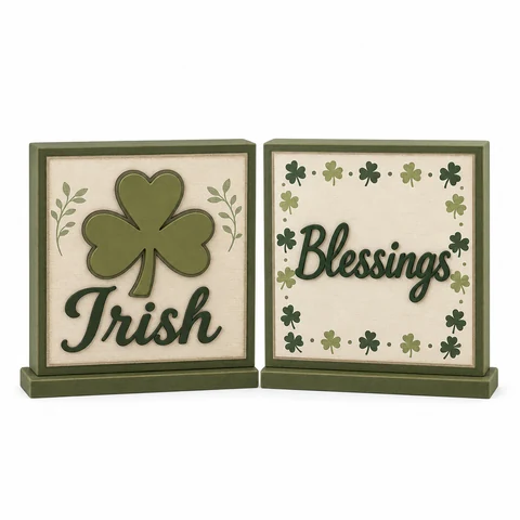 Irish Blessings Shamrock Wooden Tabletop Sign Set - KRA-IRE-20260014