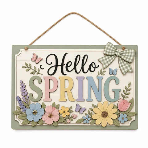 Hello Spring Floral Wooden Hanging Sign - KRA-SPR-20260001