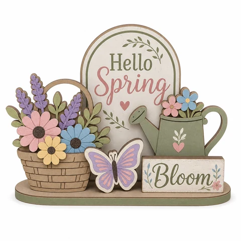 Hello Spring Bloom Garden Wooden Tabletop Decoration - KRA-SPR-20260012