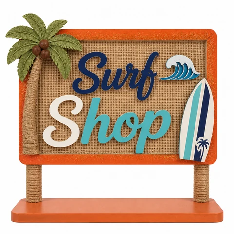 Surf Shop Coastal Wooden Tabletop Sign - KRA-SUM-0013