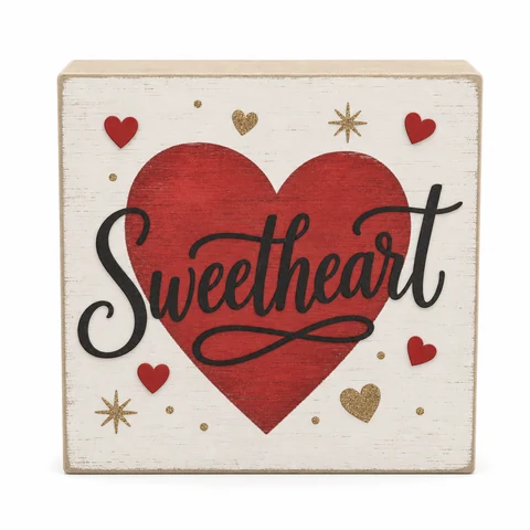 Sweetheart Heart Valentine's Wooden Tabletop Block Sign - KRA-VAL-20260008