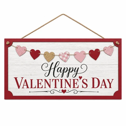 Happy Valentine's Day Wooden Hanging Sign - KRA-VAL-20260012