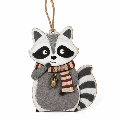 Christmas Raccoon Wooden Hanging Ornament - KRA-XMAS-0011