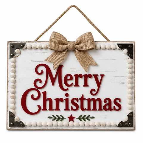 Merry Christmas Framed Wooden Hanging Sign - KRA-XMAS-0013