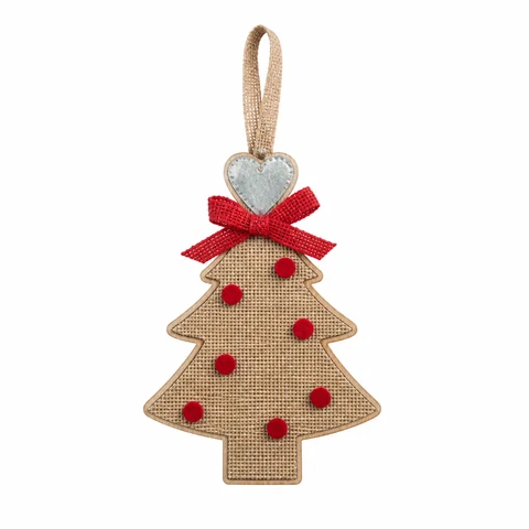 Burlap Christmas Tree Wooden Hanging Ornament - KRA-XMAS-0030