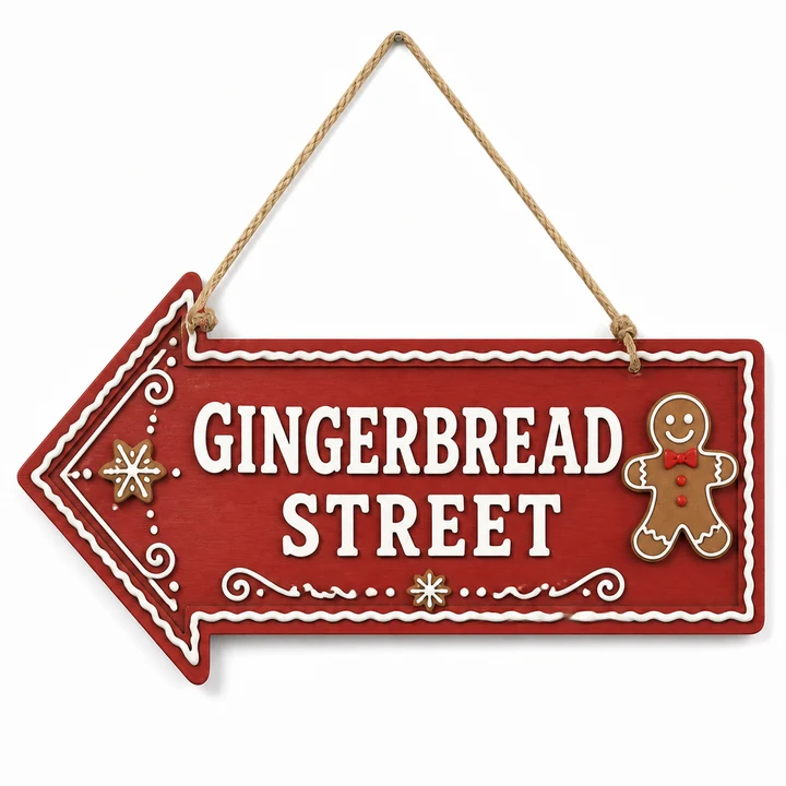 Gingerbread Street Arrow Hanging Sign