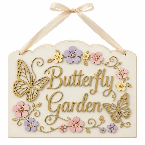 Butterfly Garden Wooden Hanging Sign - KRE-EAS-0062
