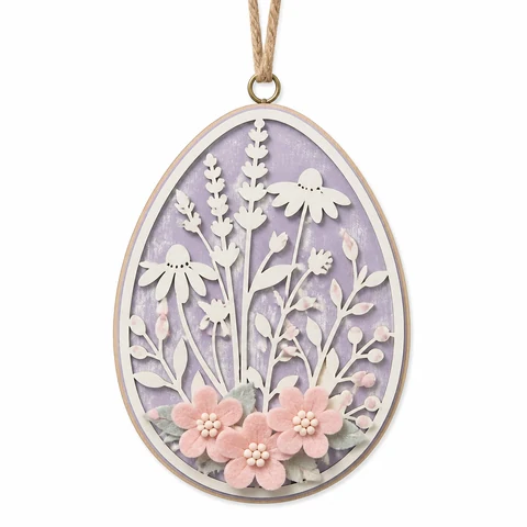 Lavender Wildflower Easter Egg Wooden Hanging Ornament - KRE-EAS-0064
