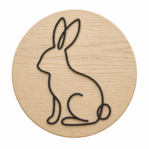 Minimal Bunny Outline Round Wooden Plaque - KRE-EAS-0072
