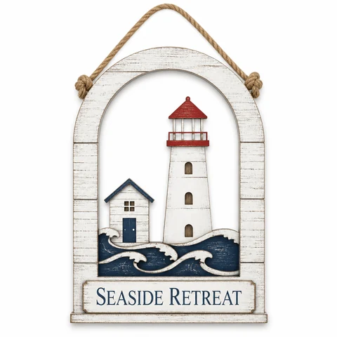 Seaside Retreat Lighthouse Wooden Hanging Ornament - KRE-MA-0041