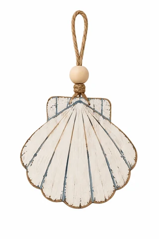 White Scallop Shell Wooden Hanging Ornament - KRE-MA-0122
