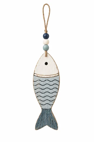 Coastal Fish Wooden Hanging Ornament with Beads - KRE-MA-0123