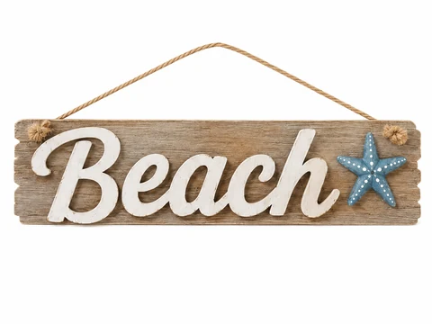 Beach Wooden Hanging Sign with Starfish Accent - KRE-MA-0125