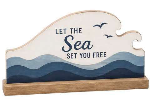 Let the Sea Set You Free Wave Wooden Tabletop Sign - KRE-MA-0127